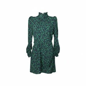 Zara Black Green Floral Mock Neck Long Sleeve Mini Dress Size M